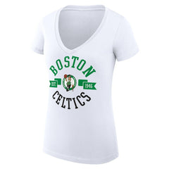 Boston Celtics G-III 4Her by Carl Banks Women's Super-Slim Fit Lightweight Large City Logo V-Neck T-Shirt White