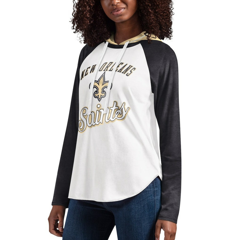 New Orleans Saints G-III 4Her by Carl Banks Women's MVP Raglan Hooded Long Sleeve T-Shirt White