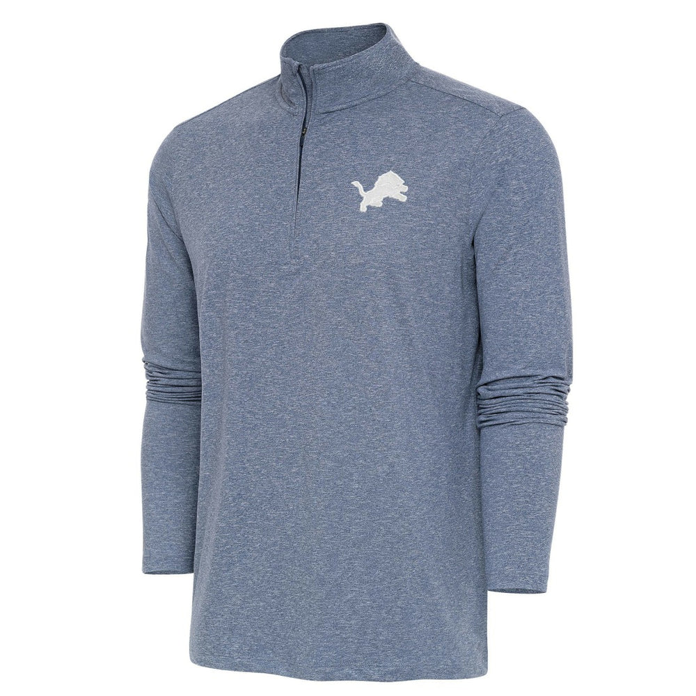 Detroit Lions Antigua Hunk Quarter-Zip Pullover Top Heather Navy