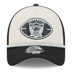 Las Vegas Raiders New Era 2024 Sideline Historic 9FORTY A-Frame Trucker Adjustable Hat Stone/Black