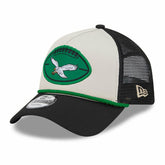 Philadelphia Eagles New Era 2024 Sideline Historic 9FORTY A-Frame Trucker Adjustable Hat Stone/Black
