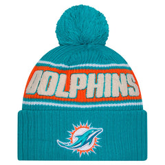 Miami Dolphins New Era 2024 Sideline Cuffed Knit Hat with Pom Aqua