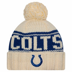 Indianapolis Colts New Era Women's 2024 Sideline Cuffed Knit Hat with Pom Cream