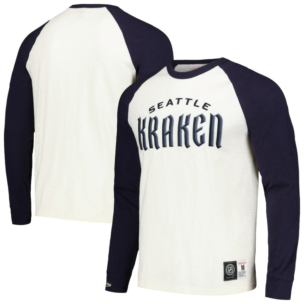 NHL Seattle Kraken Mitchell & Ness Legendary Slub Vintage Raglan Long Sleeve T-Shirt - Cream
