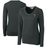 Atlanta Falcons Cutter & Buck Women's Throwback Logo Lakemont Tri-Blend V-Neck Pullover Sweater Heather Charcoal