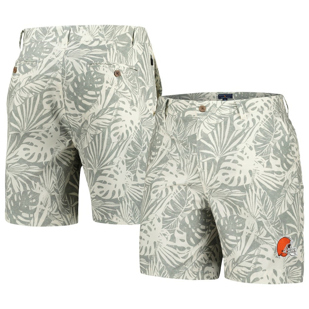 Cleveland Browns Margaritaville Sandwashed Monstera Print Amphib Shorts Gray