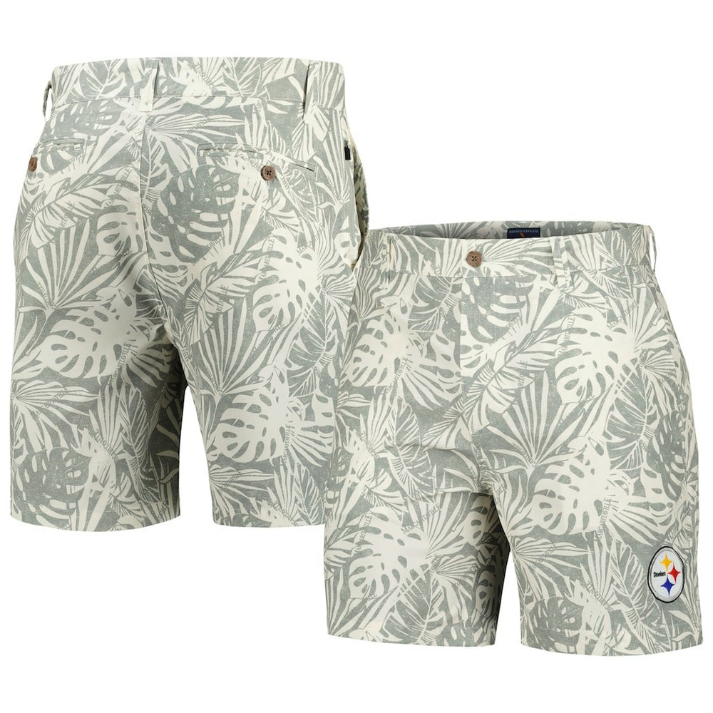 Pittsburgh Steelers Margaritaville Sandwashed Monstera Print Amphib Shorts Gray