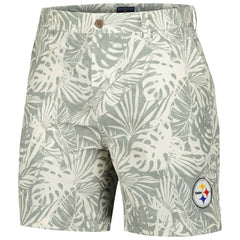 Pittsburgh Steelers Margaritaville Sandwashed Monstera Print Amphib Shorts Gray