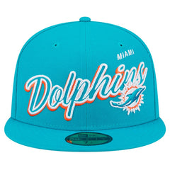 Miami Dolphins New Era Script Sided 59FIFTY Fitted Hat Aqua