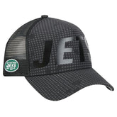 New York Jets New Era Throwback Midnight Ink Tonal Text A-Frame Trucker 9FORTY Adjustable Hat Black