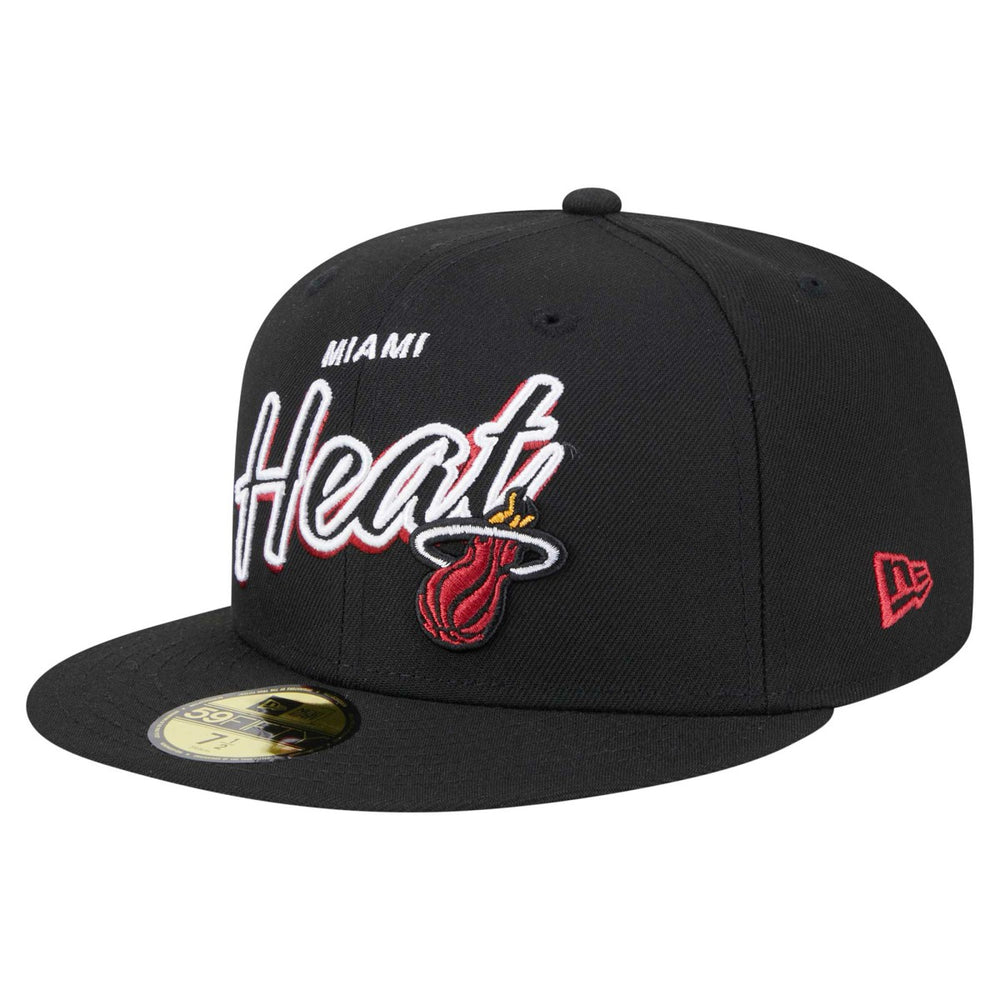Miami Heat Sport Night Script Sided 59FIFTY Fitted Hat Black