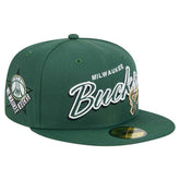 Milwaukee Bucks Sport Night Script Sided 59FIFTY Fitted Hat Hunter Green