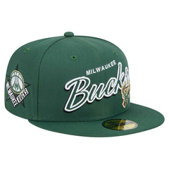 Milwaukee Bucks Sport Night Script Sided 59FIFTY Fitted Hat Hunter Green