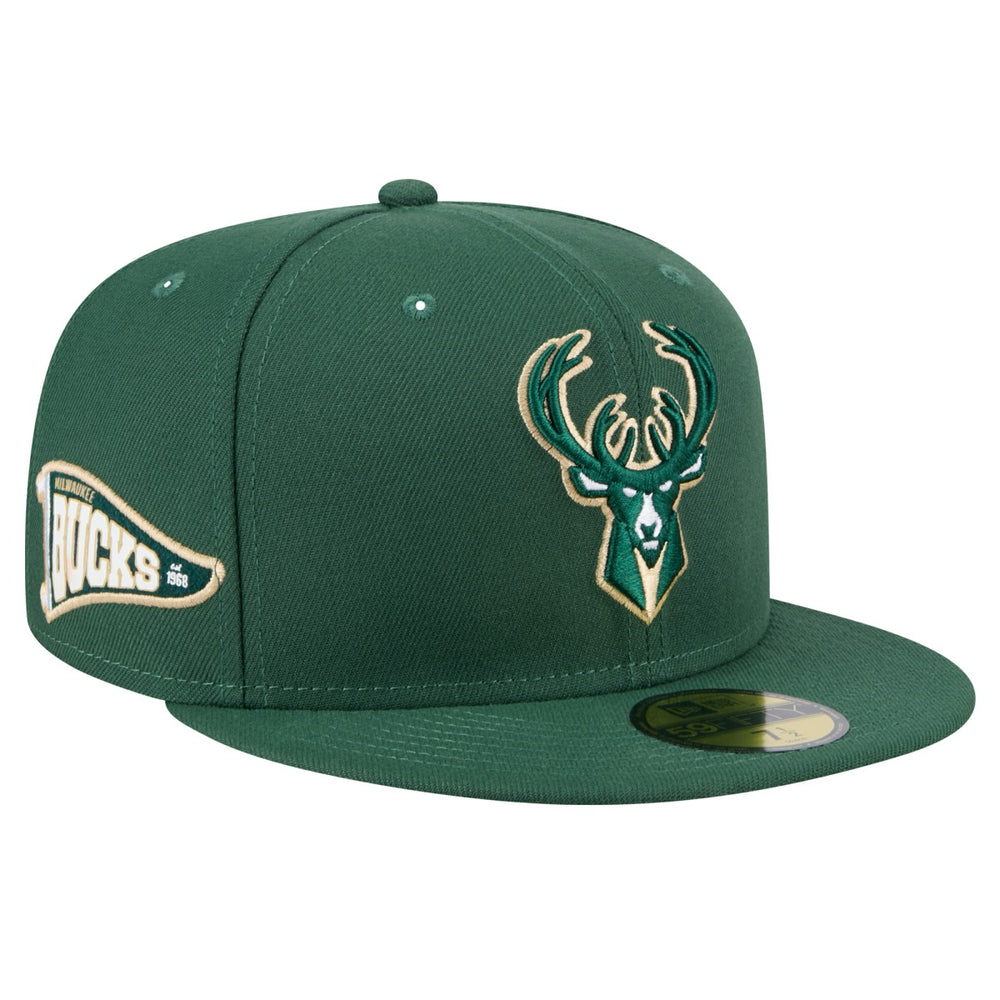 Milwaukee Bucks Throwback Pennant 59FIFTY Fitted Hat Hunter Green