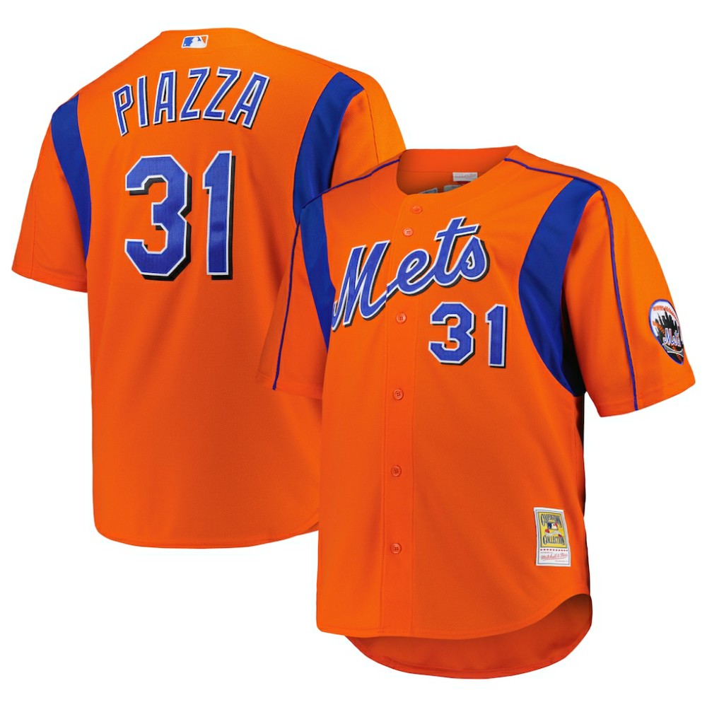 MLB Mike Piazza New York Mets Mitchell & Ness Big & Tall Cooperstown Mesh Batting Practice Jersey - Orange