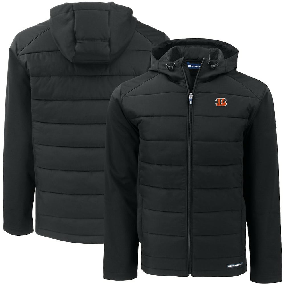 Cincinnati Bengals Cutter & Buck Big & Tall Evoke Hybrid Eco Softshell Recycled Full-Zip Hooded Jacket Black