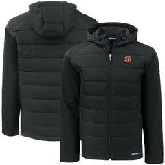 Cincinnati Bengals Cutter & Buck Big & Tall Evoke Hybrid Eco Softshell Recycled Full-Zip Hooded Jacket Black