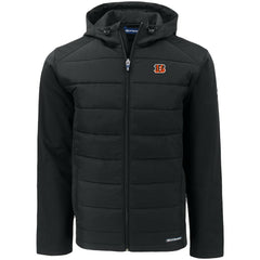 Cincinnati Bengals Cutter & Buck Big & Tall Evoke Hybrid Eco Softshell Recycled Full-Zip Hooded Jacket Black