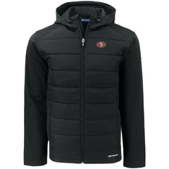 San Francisco 49ers Cutter & Buck Big & Tall Evoke Hybrid Eco Softshell Recycled Full-Zip Hooded Jacket Black