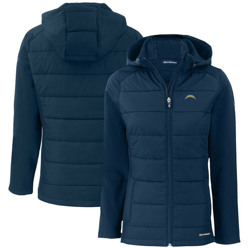 Los Angeles Chargers Cutter & Buck Women's Evoke PrimaLoft Hybrid Eco Softshell Recycled Full-Zip Hooded Jacket Navy