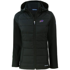 Buffalo Bills Cutter & Buck Women's Evoke PrimaLoft Hybrid Eco Softshell Recycled Full-Zip Hooded Jacket Black