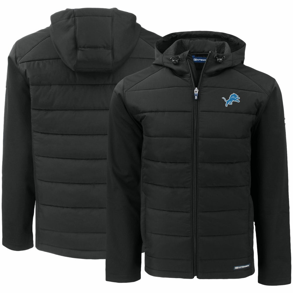 Detroit Lions Cutter & Buck Evoke PrimaLoft Hybrid Eco Softshell Recycled Full-Zip Hooded Jacket Black
