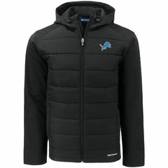 Detroit Lions Cutter & Buck Evoke PrimaLoft Hybrid Eco Softshell Recycled Full-Zip Hooded Jacket Black