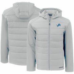 Detroit Lions Cutter & Buck Evoke PrimaLoft Hybrid Eco Softshell Recycled Full-Zip Hooded Jacket Gray
