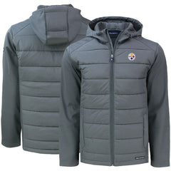 Pittsburgh Steelers Cutter & Buck Evoke PrimaLoft Hybrid Eco Softshell Recycled Full-Zip Hooded Jacket Gray