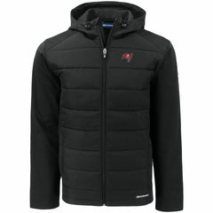Tampa Bay Buccaneers Cutter & Buck Evoke PrimaLoft Hybrid Eco Softshell Recycled Full-Zip Hooded Jacket Black