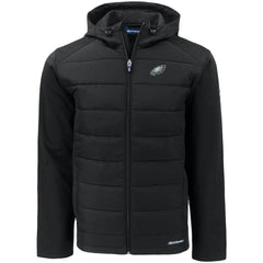 Philadelphia Eagles Cutter & Buck Evoke PrimaLoft Hybrid Eco Softshell Recycled Full-Zip Hooded Jacket Black
