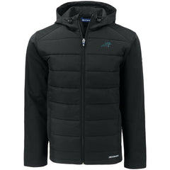 Carolina Panthers Cutter & Buck Evoke PrimaLoft Hybrid Eco Softshell Recycled Full-Zip Hooded Jacket Black