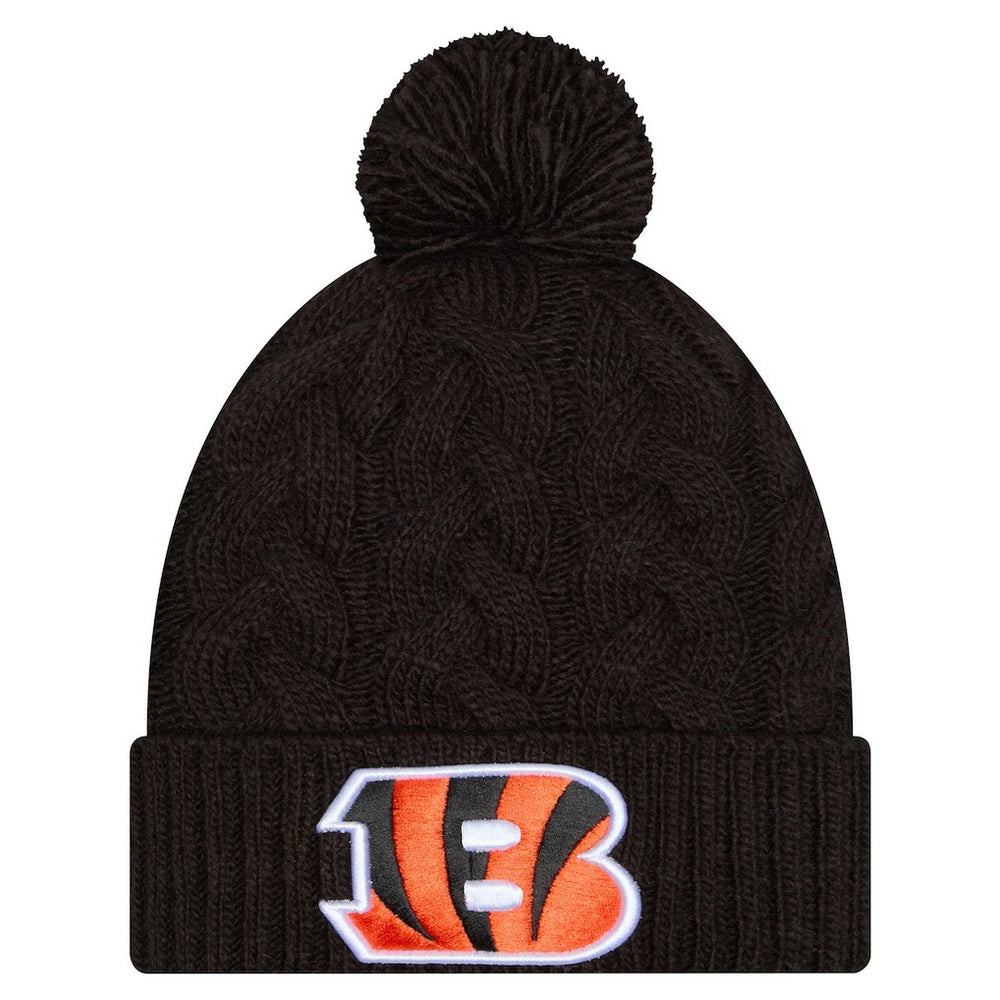 Cincinnati Bengals New Era Girls Youth Cabled Cuffed Knit Hat with Pom Black