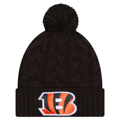 Cincinnati Bengals New Era Girls Youth Cabled Cuffed Knit Hat with Pom Black
