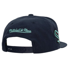 NHL Seattle Kraken Mitchell & Ness Retro Script Colorblock Snapback Hat - Deep Sea Blue