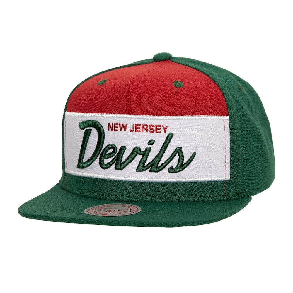 NHL New Jersey Devils Mitchell & Ness Retro Script Colorblock Snapback Hat - Green