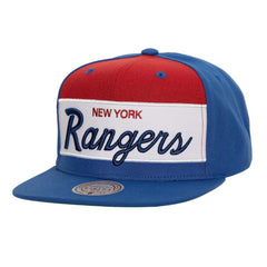 NHL New York Rangers Mitchell & Ness Retro Script Colorblock Snapback Hat - Blue