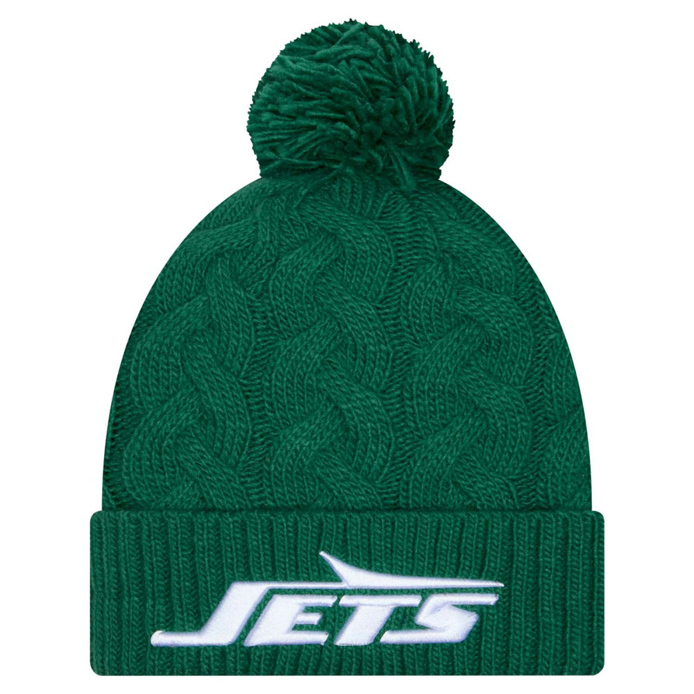 New York Jets New Era Women's Cable Cuffed Knit Hat with Pom Green