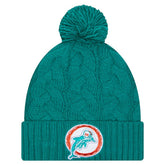 Miami Dolphins New Era Women's Cable Cuffed Knit Hat with Pom Aqua