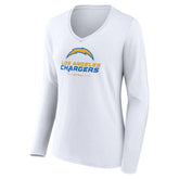 Los Angeles Chargers Women's Team Lockup Long Sleeve V-Neck T-Shirt White
