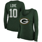 Jordan Love Green Bay Packers Majestic Threads Women's Name & Number Long Sleeve Scoop Neck Tri-Blend T-Shirt – Green