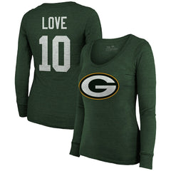 Jordan Love Green Bay Packers Majestic Threads Women's Name & Number Long Sleeve Scoop Neck Tri-Blend T-Shirt – Green