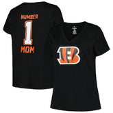 Cincinnati Bengals Women's Plus Size Mother's Day #1 Mom V-Neck T-Shirt Black