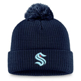 NHL Seattle Kraken Fanatics Primary Logo Cuffed Knit Hat with Pom - Deep Sea Blue