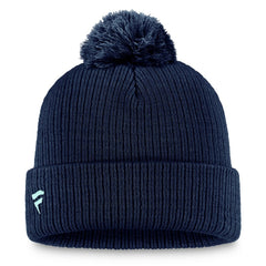 NHL Seattle Kraken Fanatics Primary Logo Cuffed Knit Hat with Pom - Deep Sea Blue
