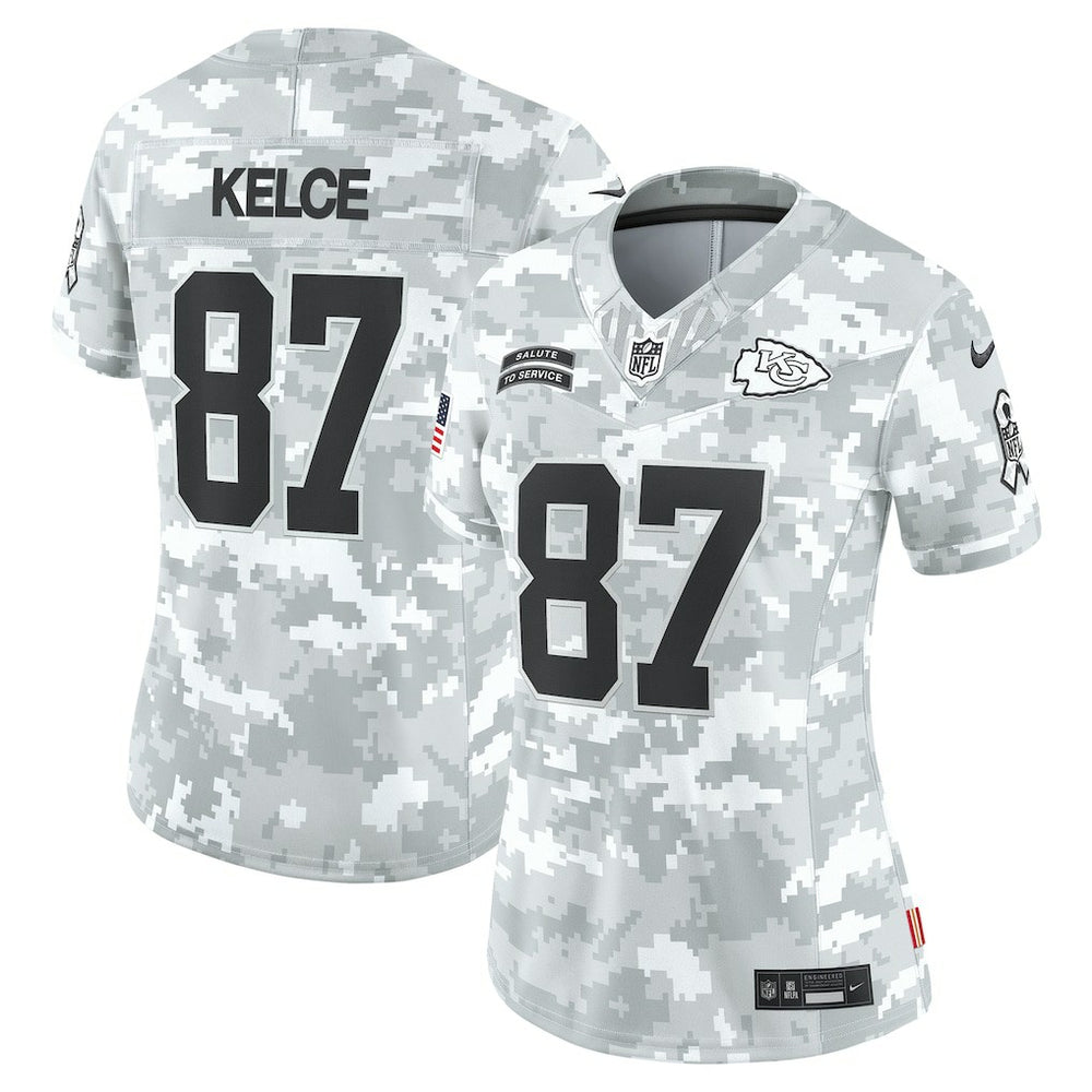 NFL Travis Kelce Kansas City Chiefs Women's 2024 Salute to Service Limited Jersey - Arctic Camo