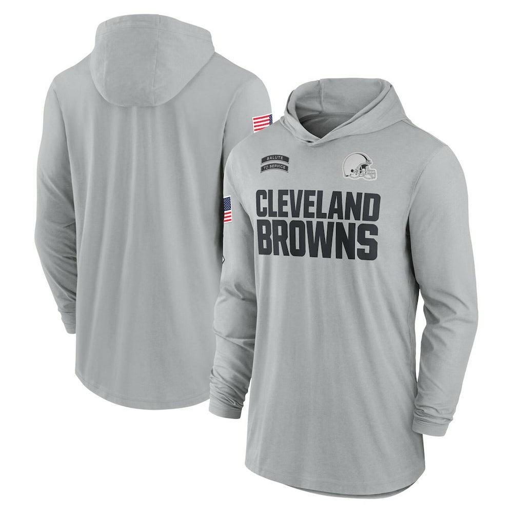Cleveland Browns 2024 Salute to Service Lightweight Dri-FIT Long Sleeve Hoodie T-Shirt Gray