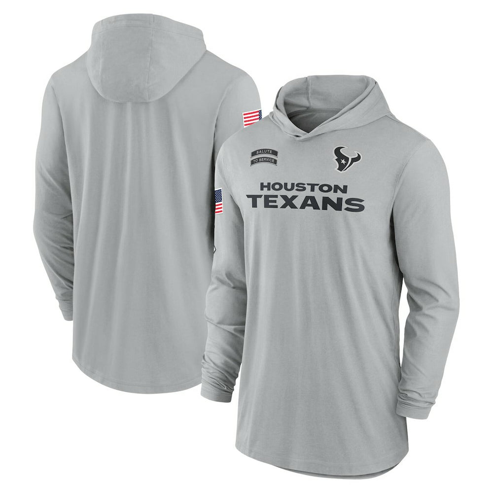 Houston Texans 2024 Salute to Service Lightweight Dri-FIT Long Sleeve Hoodie T-Shirt Gray