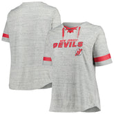 NHL New Jersey Devils Fanatics Women's Plus Size Lace-Up T-Shirt - Heather Gray