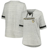 NHL Pittsburgh Penguins Fanatics Women's Plus Size Lace-Up T-Shirt - Heather Gray